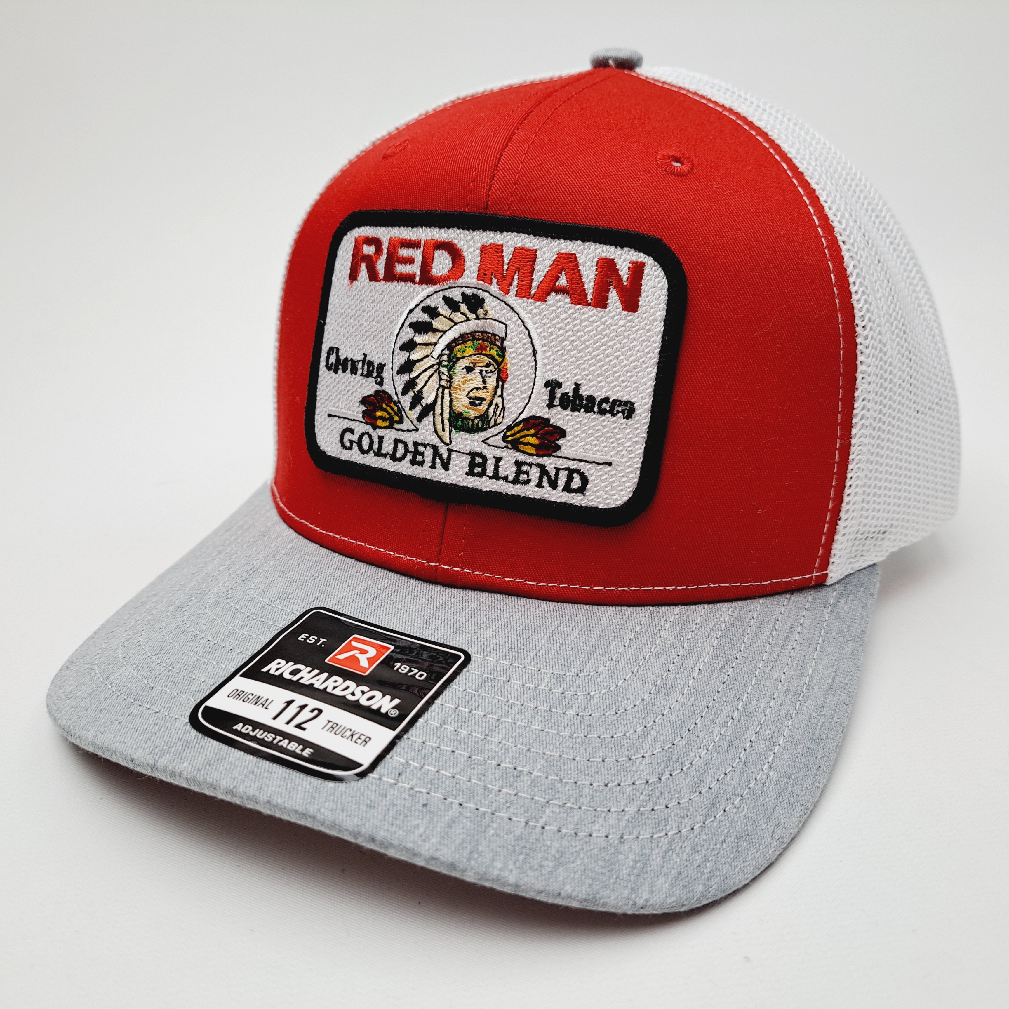 Red Man Embroidered Patch Richardson 112 Trucker Mesh Snapback Cap 