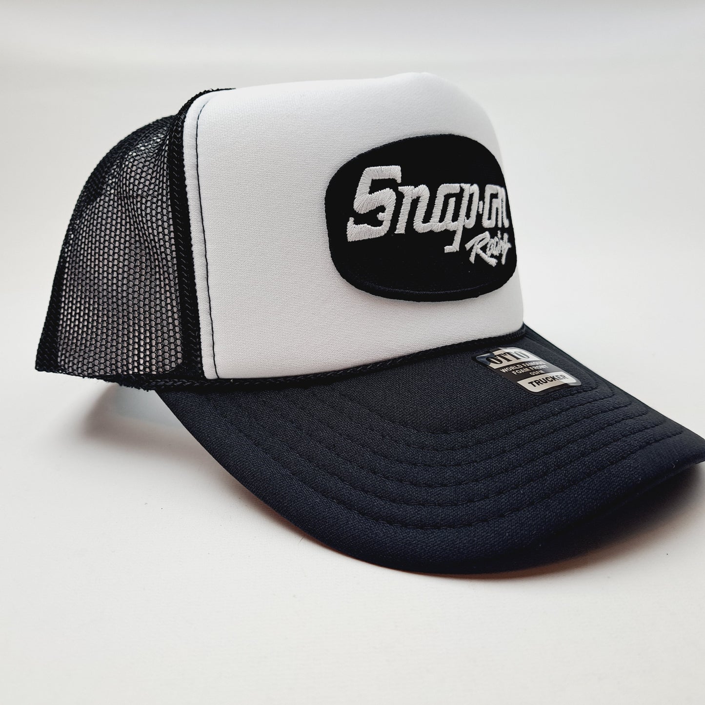 Snap-On Snap On Embroidered Patch Foam Trucker Mesh Cap Hat Black Snapback
