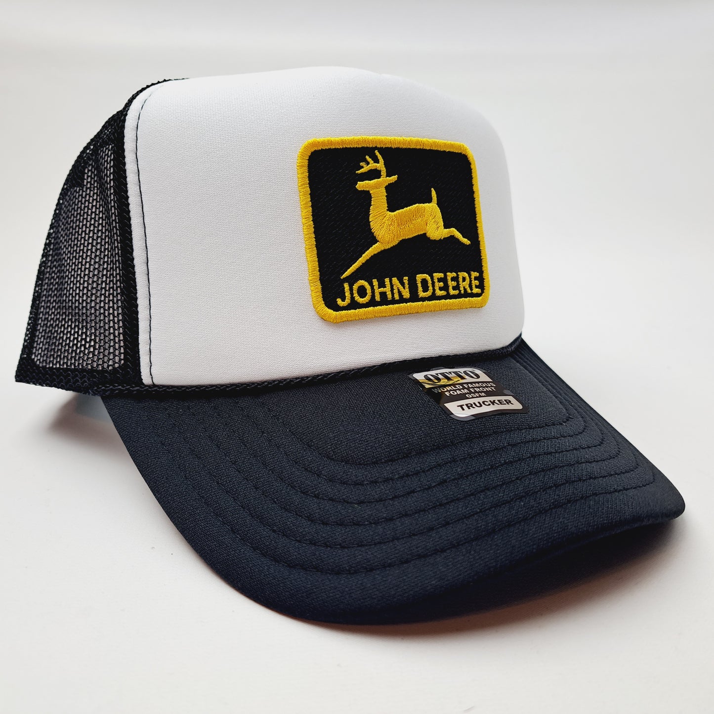 John Deere Embroidered Patch Foam Trucker Mesh Cap Hat Black Snapback