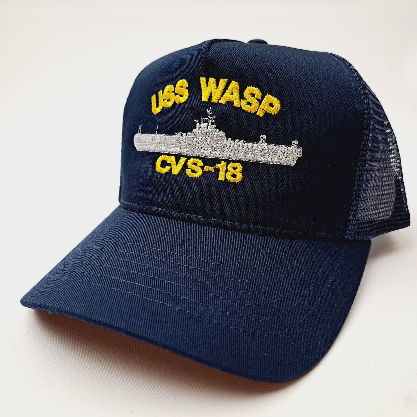 U.S. Navy USS Wasp CVS-18 Men's Mesh Snapback Cap Hat Navy Blue