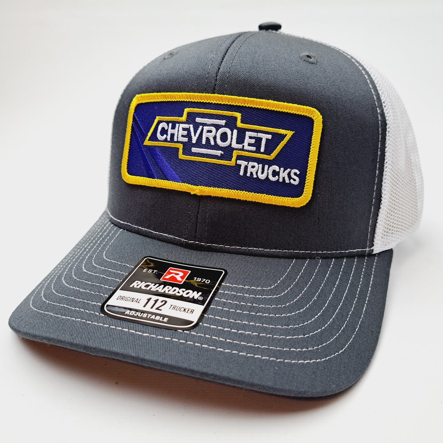Chevrolet Patch Richardson 112 Trucker Mesh Snapback Cap Hat Gray & White
