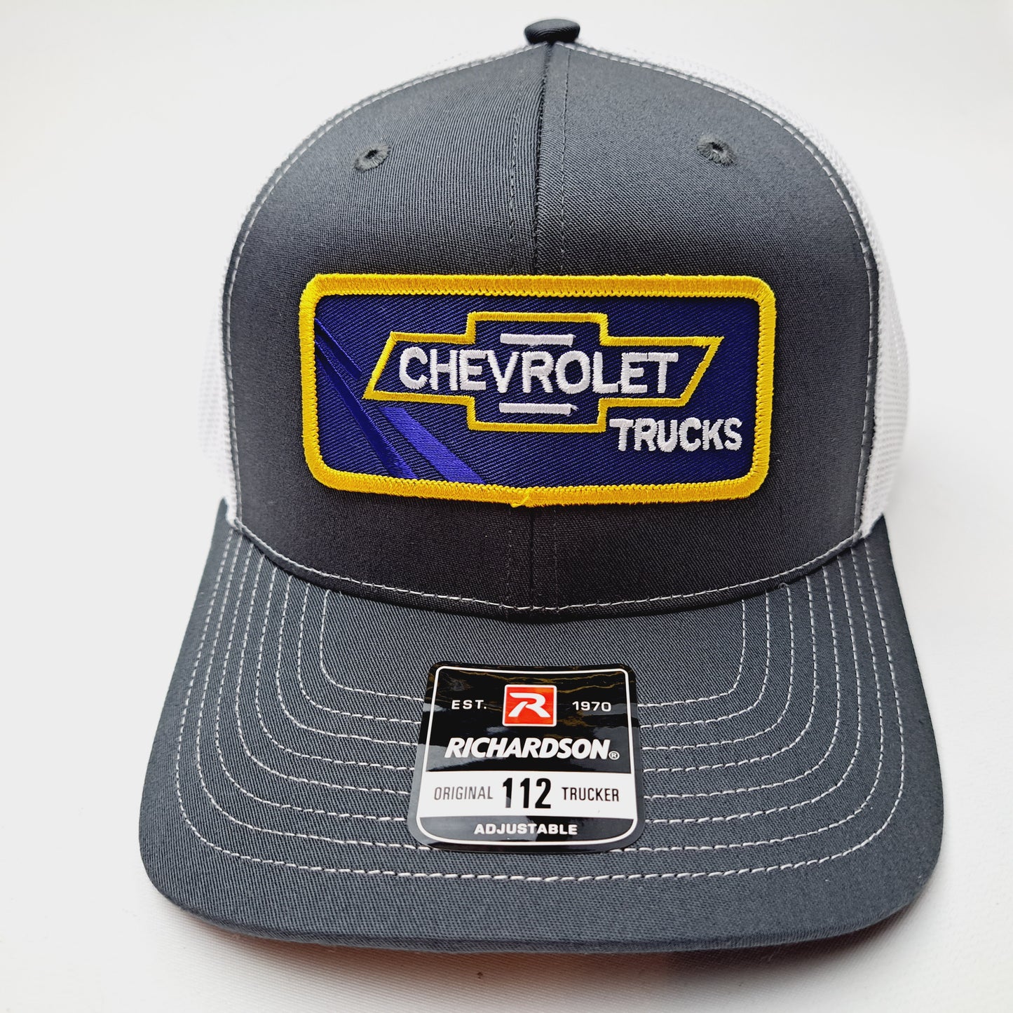 Chevrolet Patch Richardson 112 Trucker Mesh Snapback Cap Hat Gray & White
