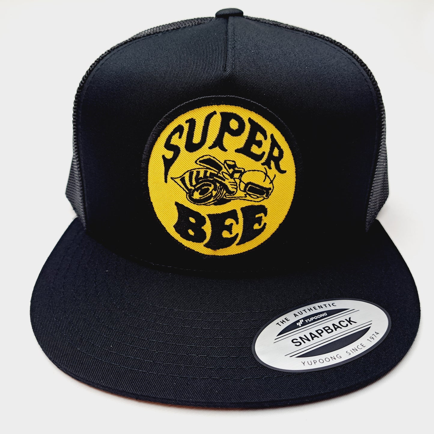 Dodge Super Bee Flat Bill Baseball Cap Trucker Mesh Snapback Black