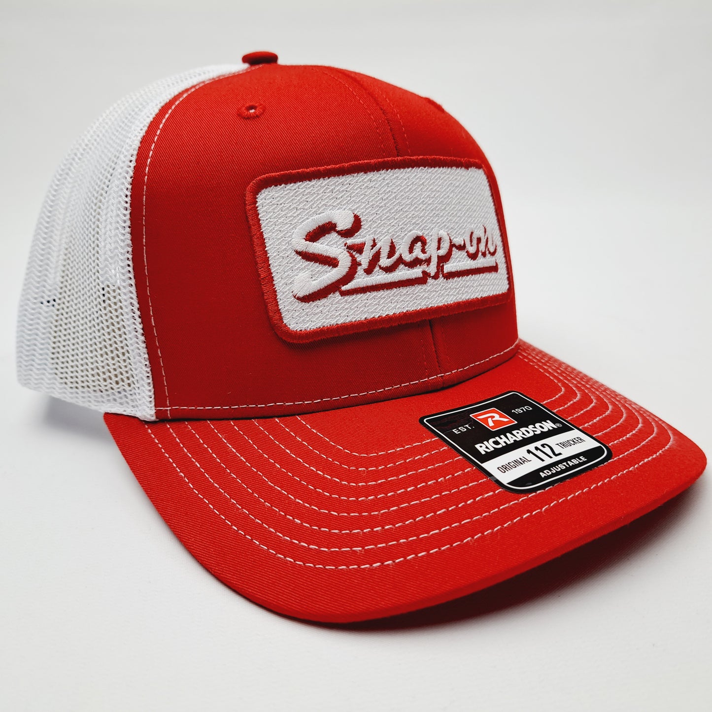 Snap-on Patch Richardson 112 Trucker Mesh Snapback Cap Hat Red & White