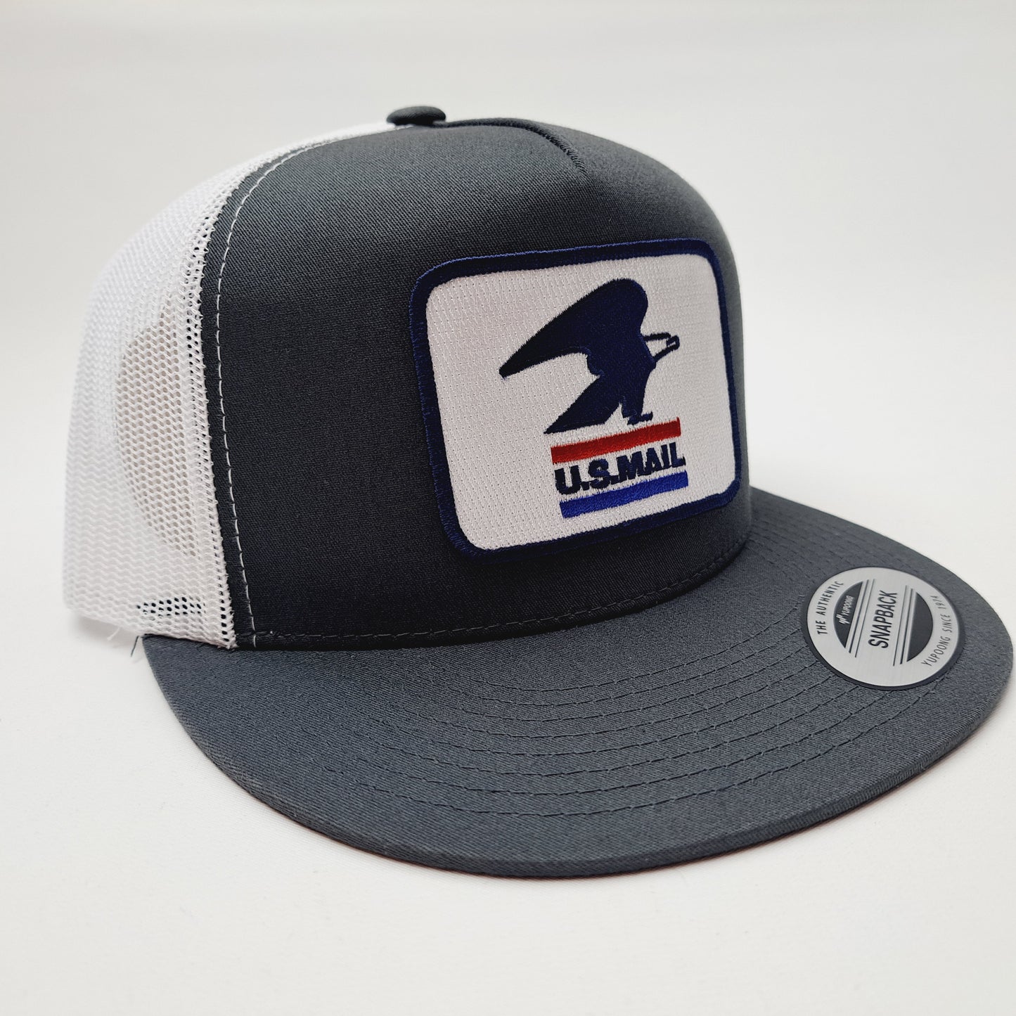 United States Postal Service Post Office Flat Bill Mesh Snapback Cap Hat Gray & White Yupoong Embroidered Patch