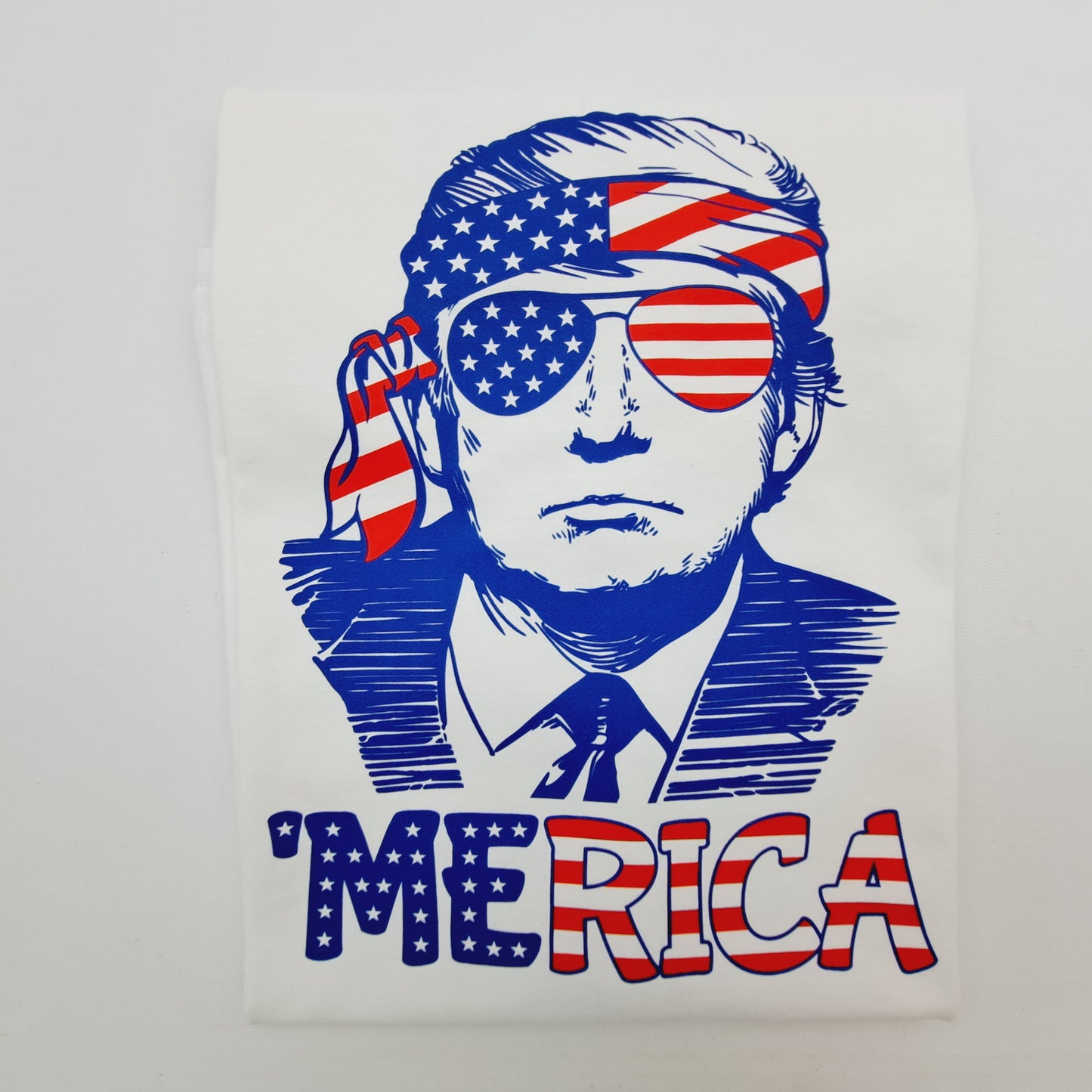 Trump 'MERICA Patriotic Men’s Funny Humorous T-shirt White 100% Cotton