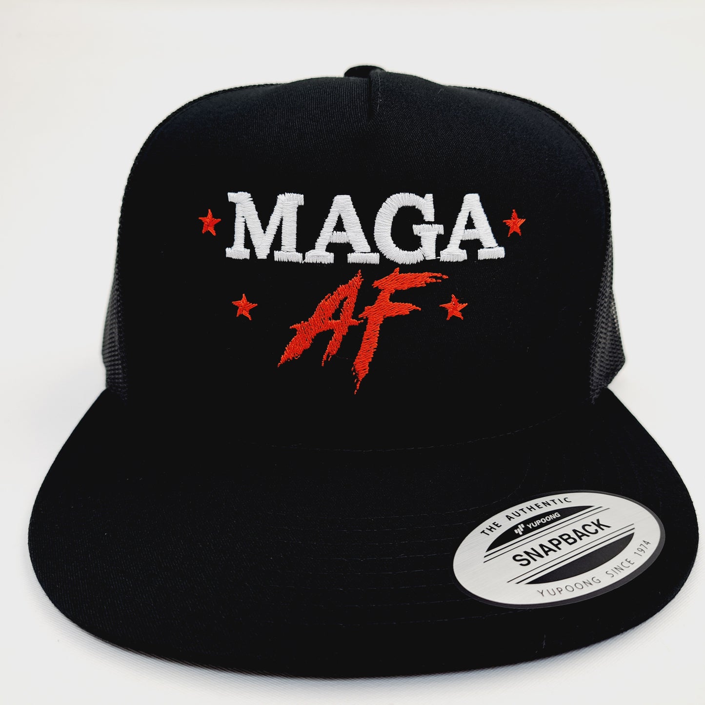 MAGA AF Trump Flat Bill Trucker Mesh Vintage Snapback Black