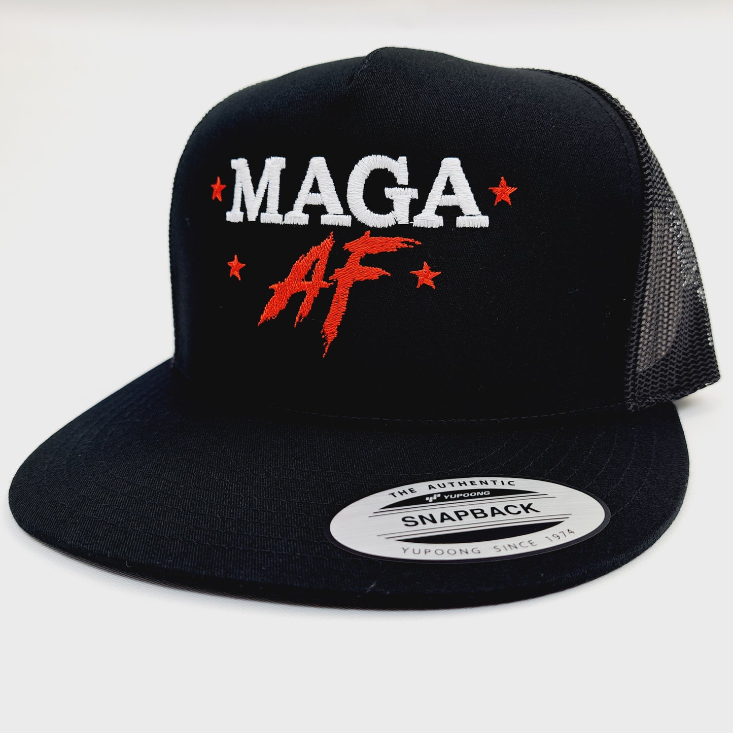 MAGA AF Trump Flat Bill Trucker Mesh Vintage Snapback Black