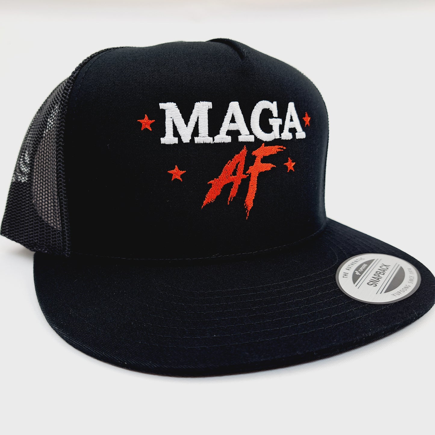MAGA AF Trump Flat Bill Trucker Mesh Vintage Snapback Black
