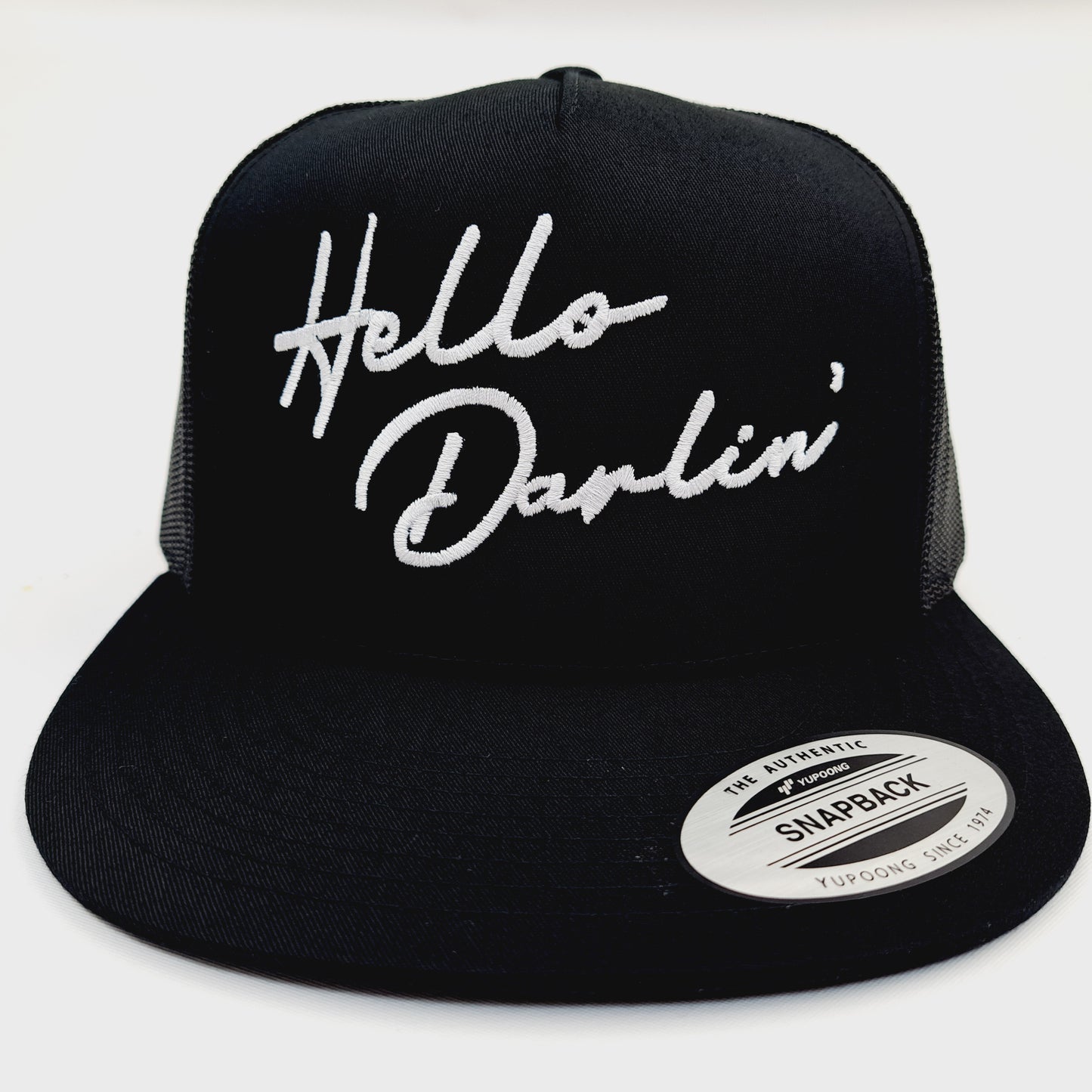 Hello Darlin' Baseball Cap Flat Bill Trucker Mesh Snapback Black
