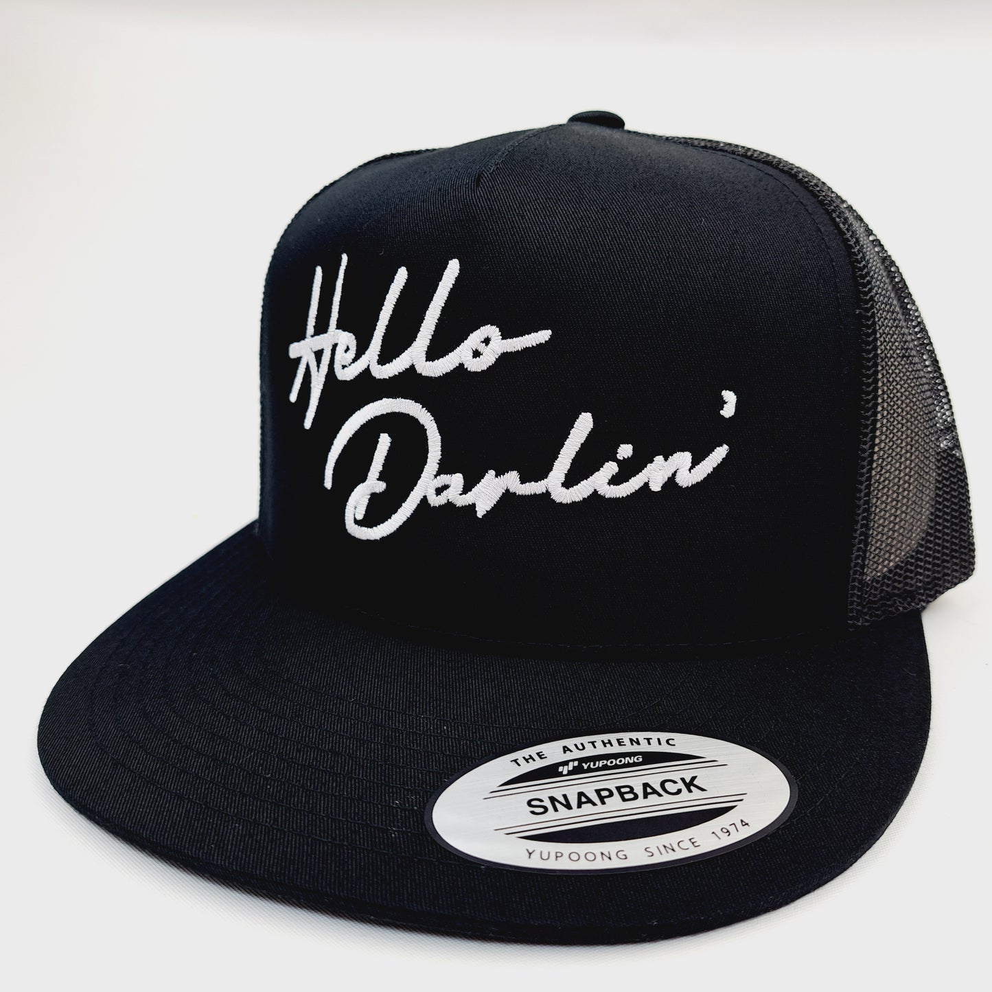 Hello Darlin' Baseball Cap Flat Bill Trucker Mesh Snapback Black