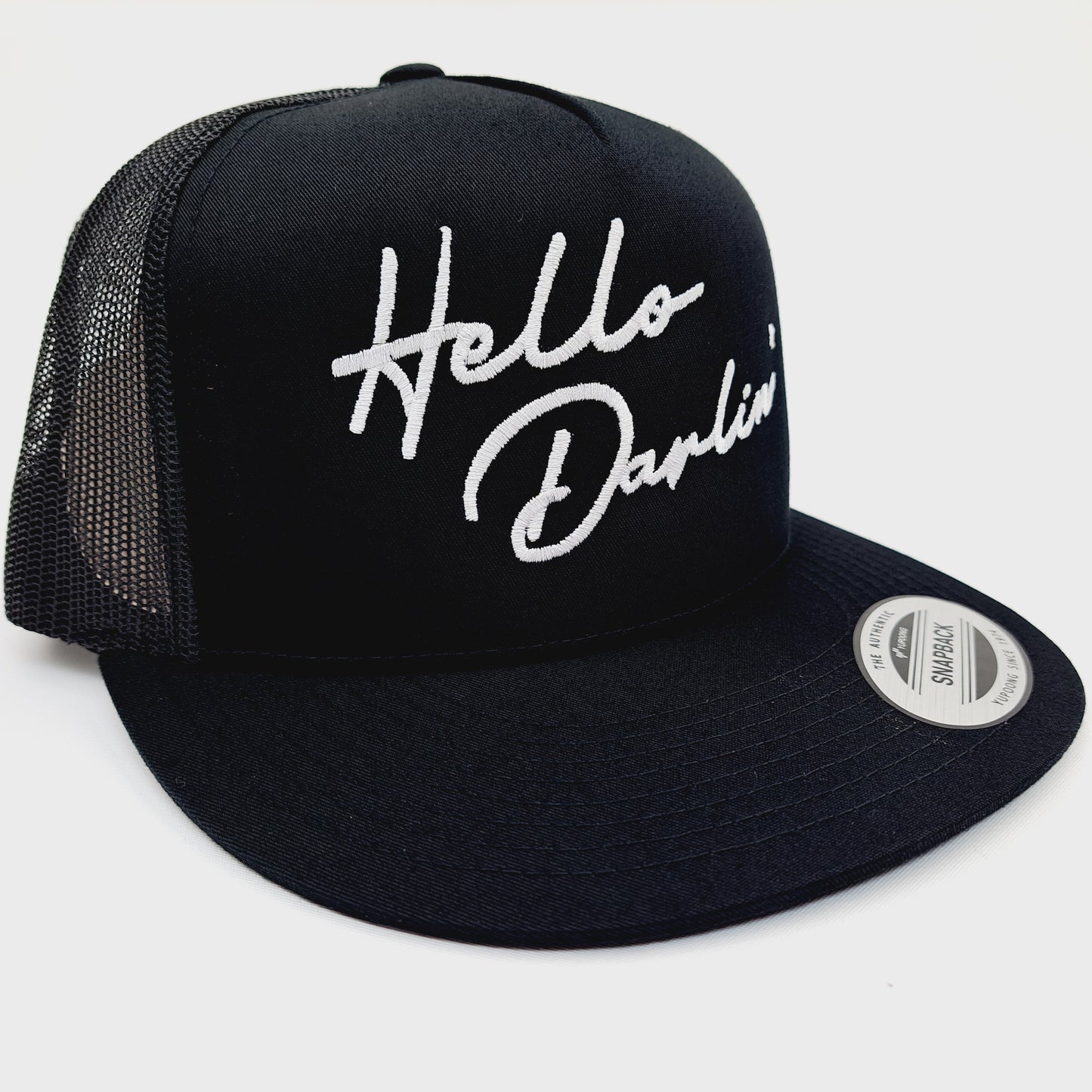 Hello Darlin' Baseball Cap Flat Bill Trucker Mesh Snapback Black