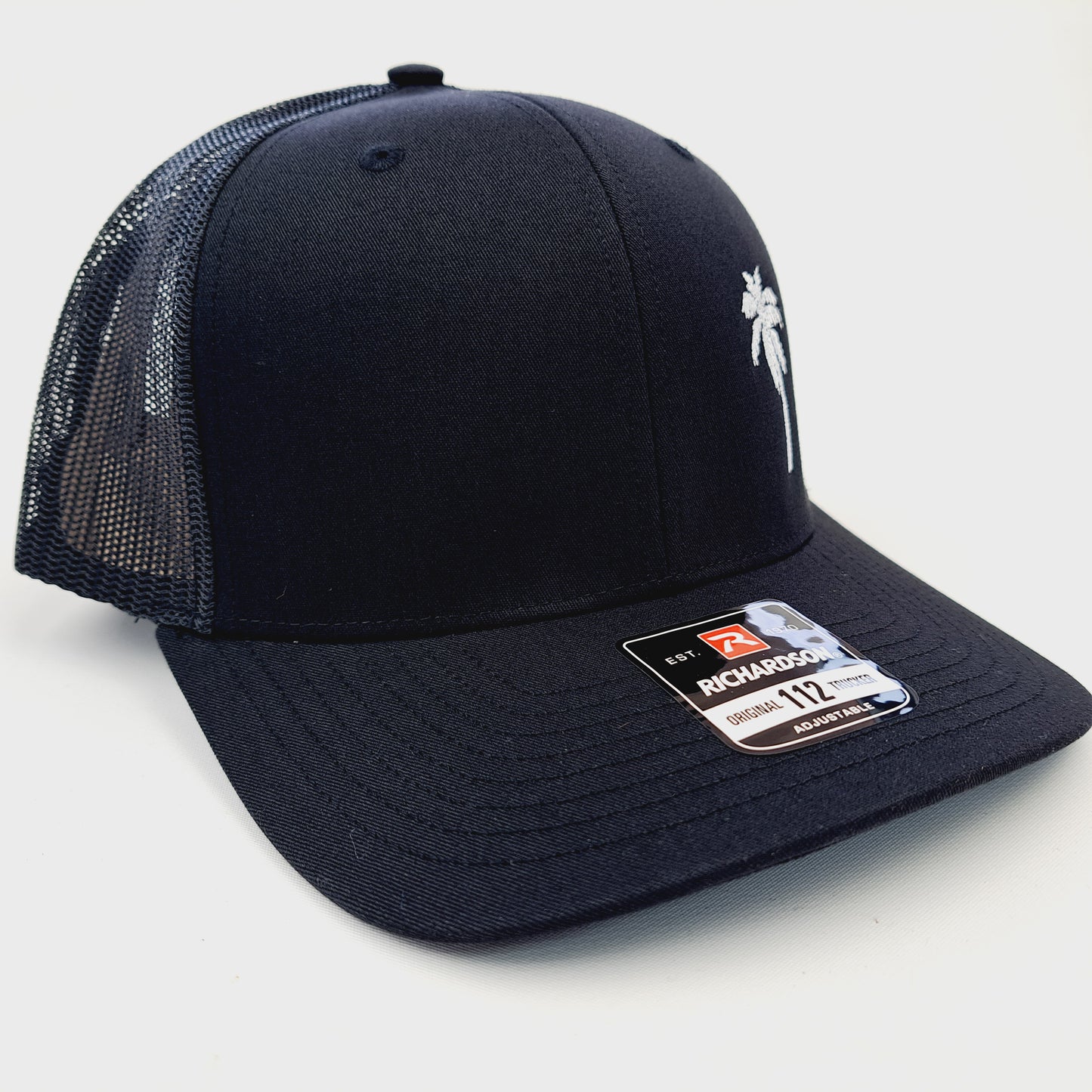 Palm Tree Tropical Richardson 112 Embroidered Trucker Mesh Snapback Cap Hat Black