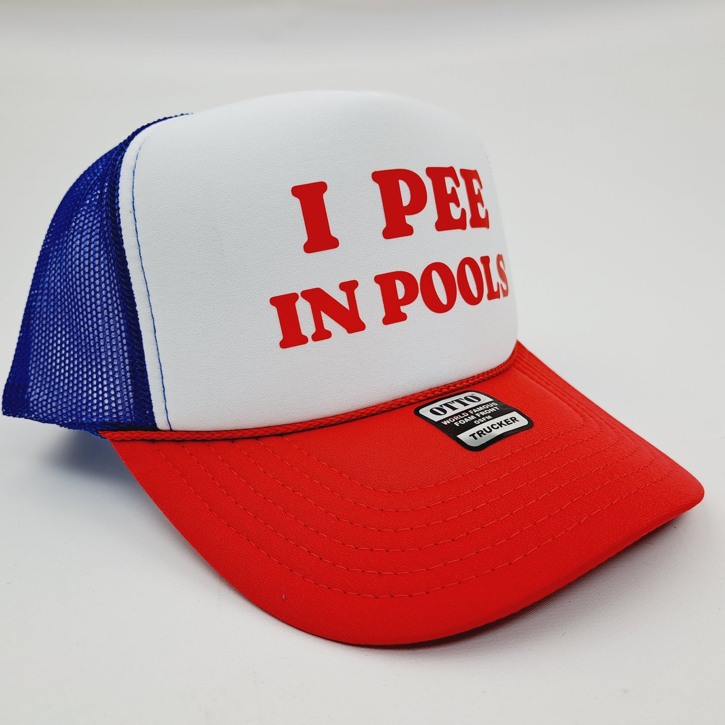 I Pee In Pools Foam Mesh Trucker Snapback Red & White