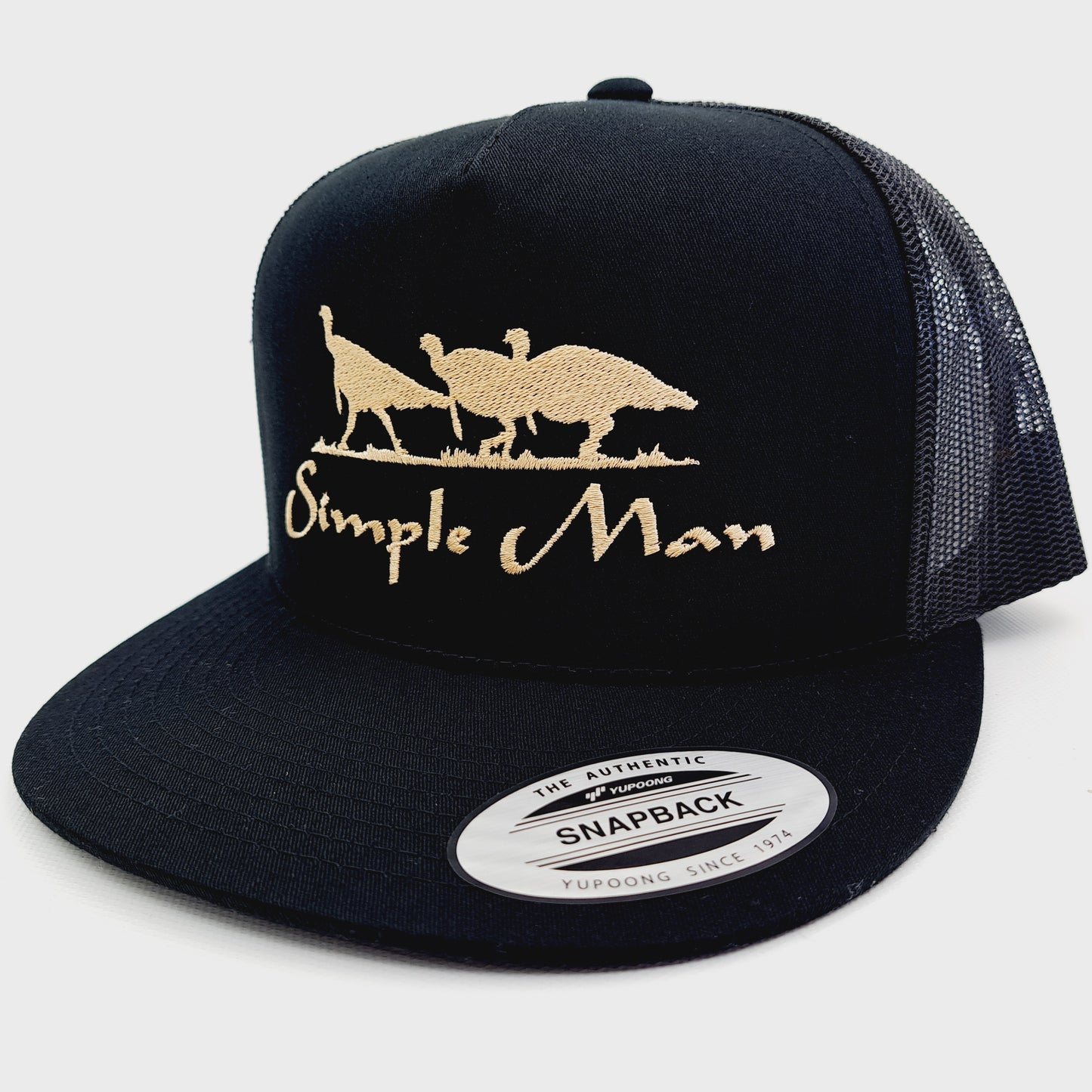 Simple Man Embroidered Flat Bill Mesh Snapback Cap Hat Black Yupoong