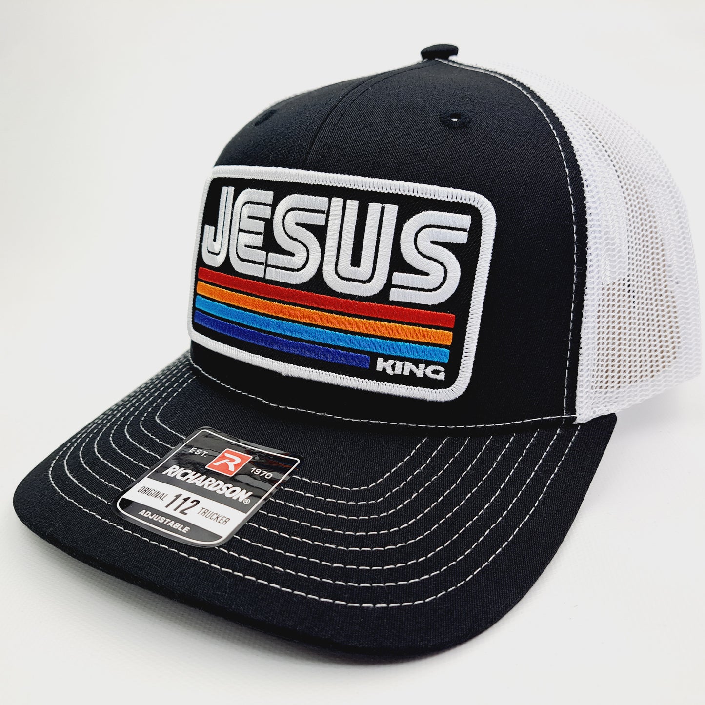 Jesus King Embroidered Patch Richardson 112 Mesh Snapback Cap Hat Black