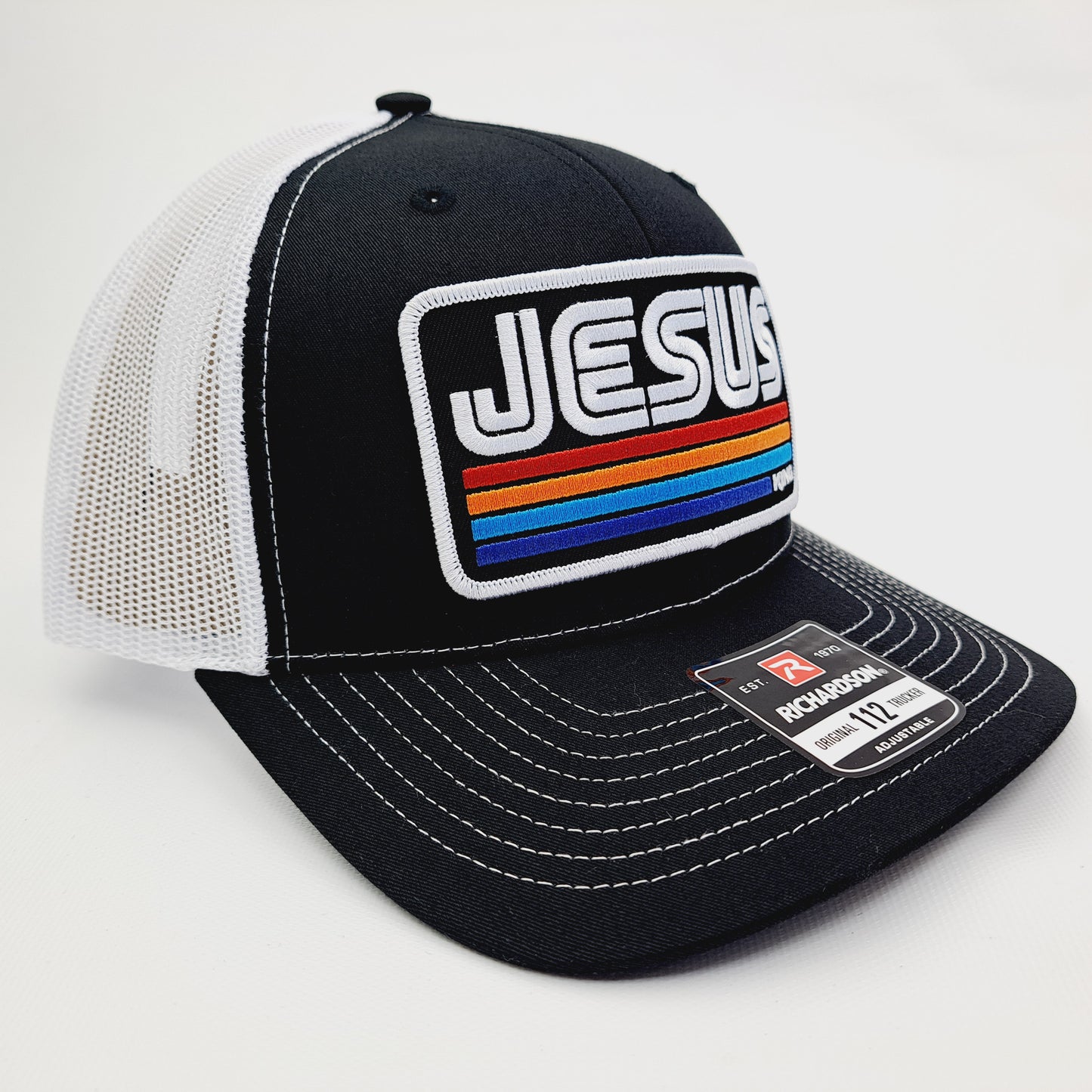 Jesus King Embroidered Patch Richardson 112 Mesh Snapback Cap Hat Black