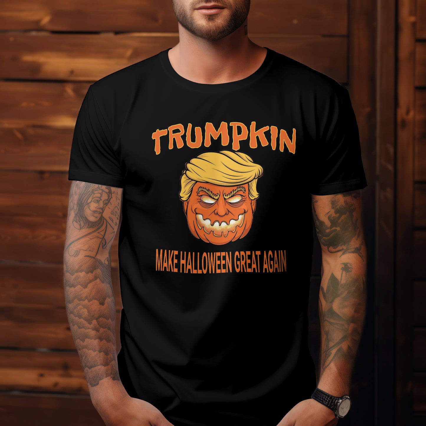 Trumpkin 2024 Donald Trump Halloween Funny Humorous T-shirt Black 100% Cotton