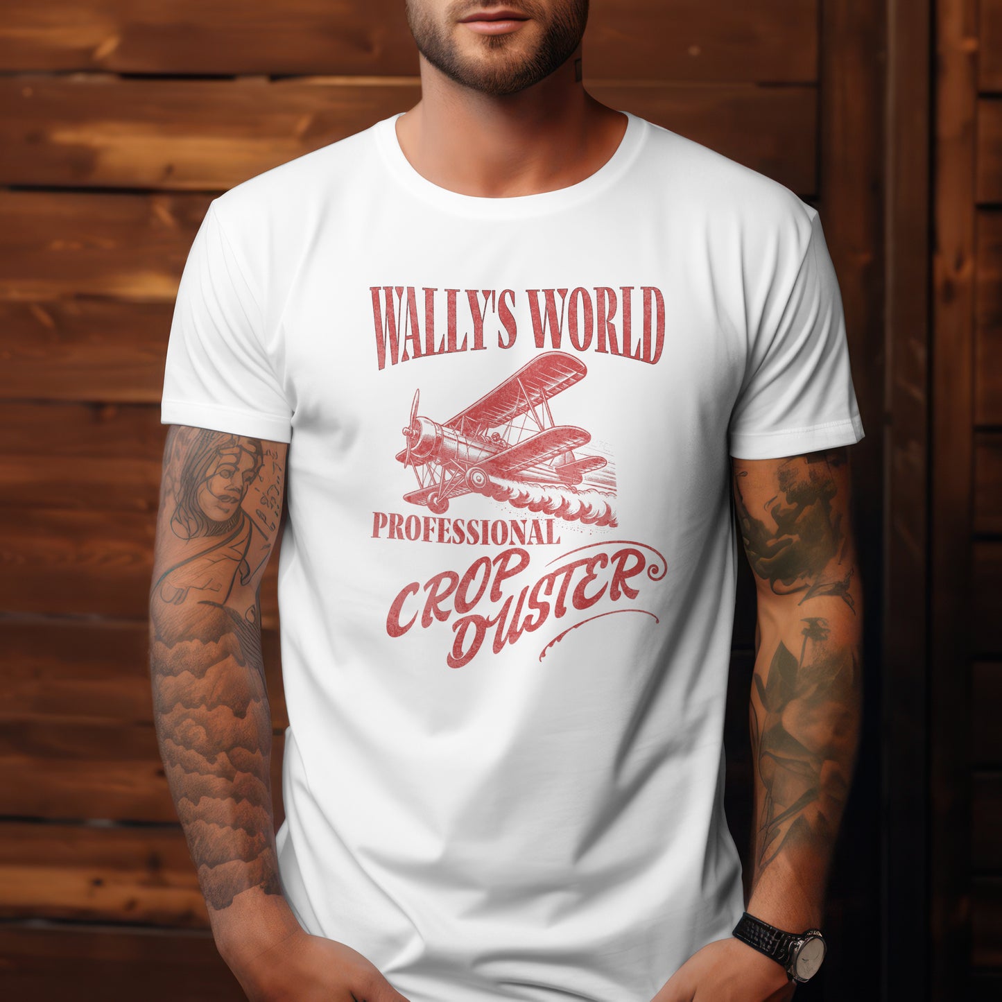 Wally's World Professional Crop Duster Tshirt White Cotton