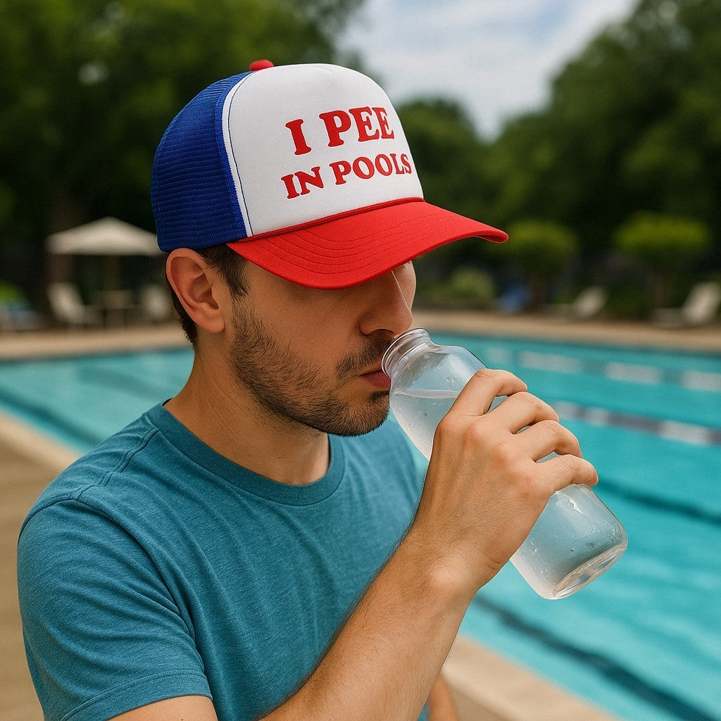 I Pee In Pools Foam Mesh Trucker Snapback Red & White