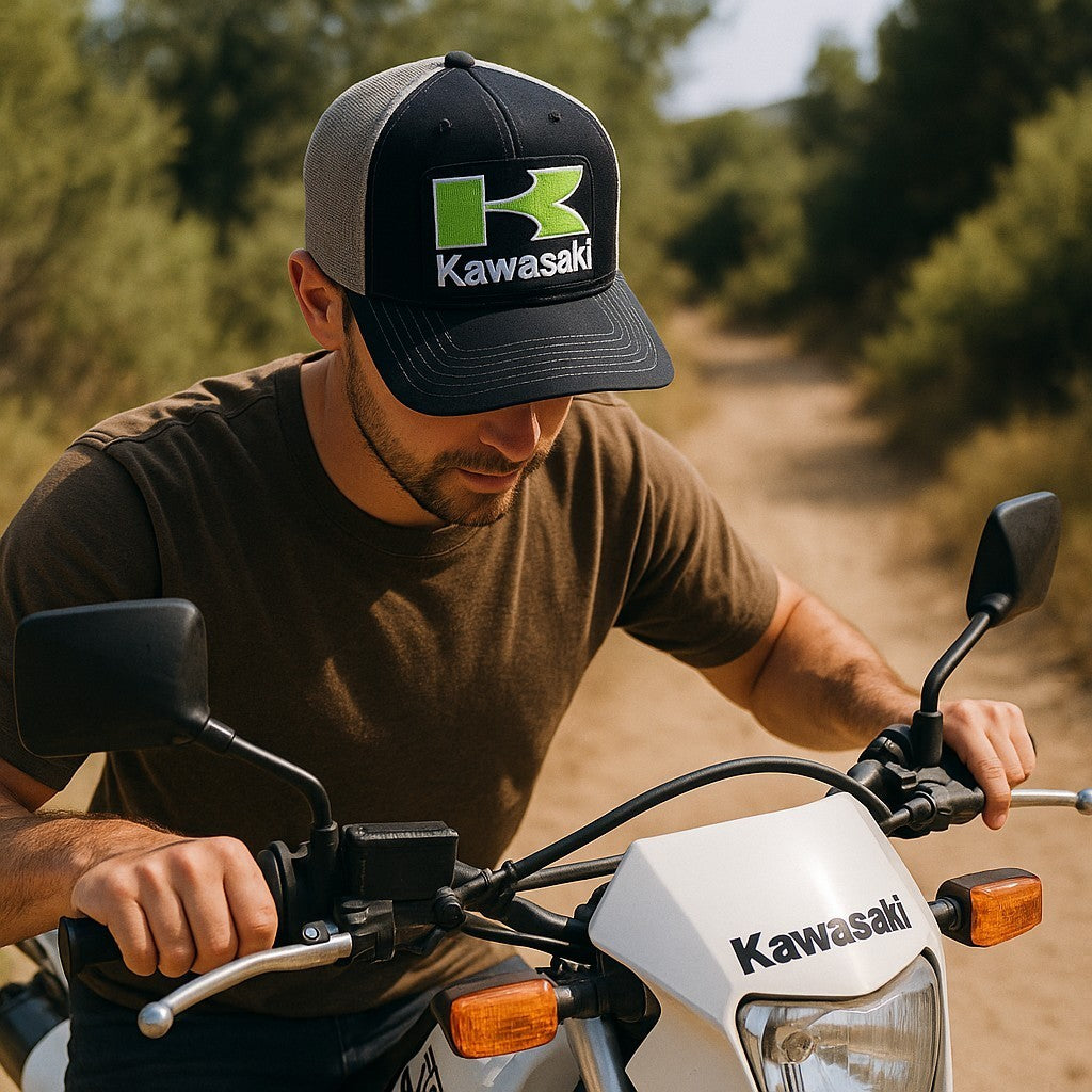 Kawasaki Embroidered Patch Richardson 112 Mesh Snapback Cap Hat