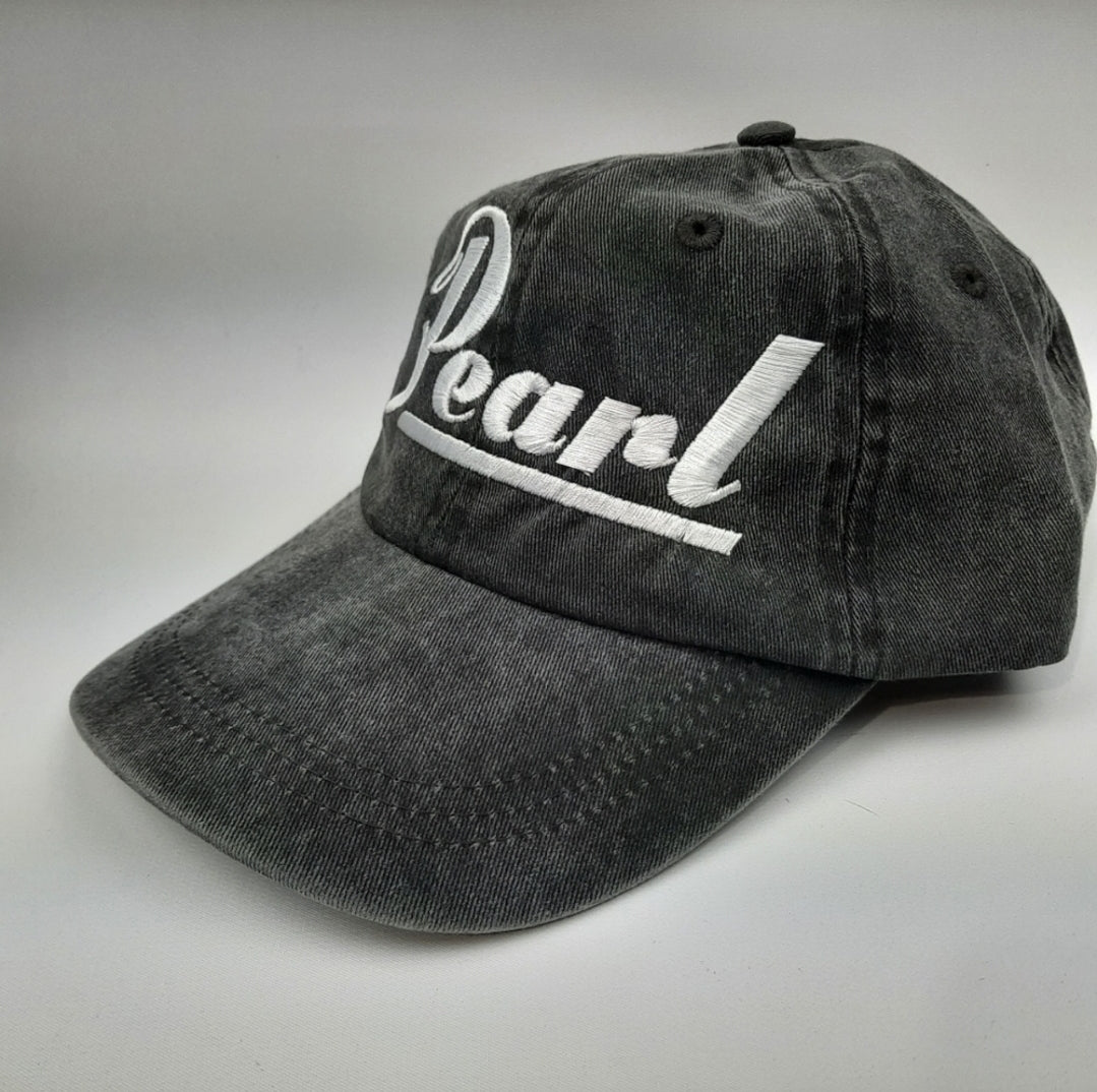 Pearl Embroidered Gray Washed Hat Cap Relaxed Cotton