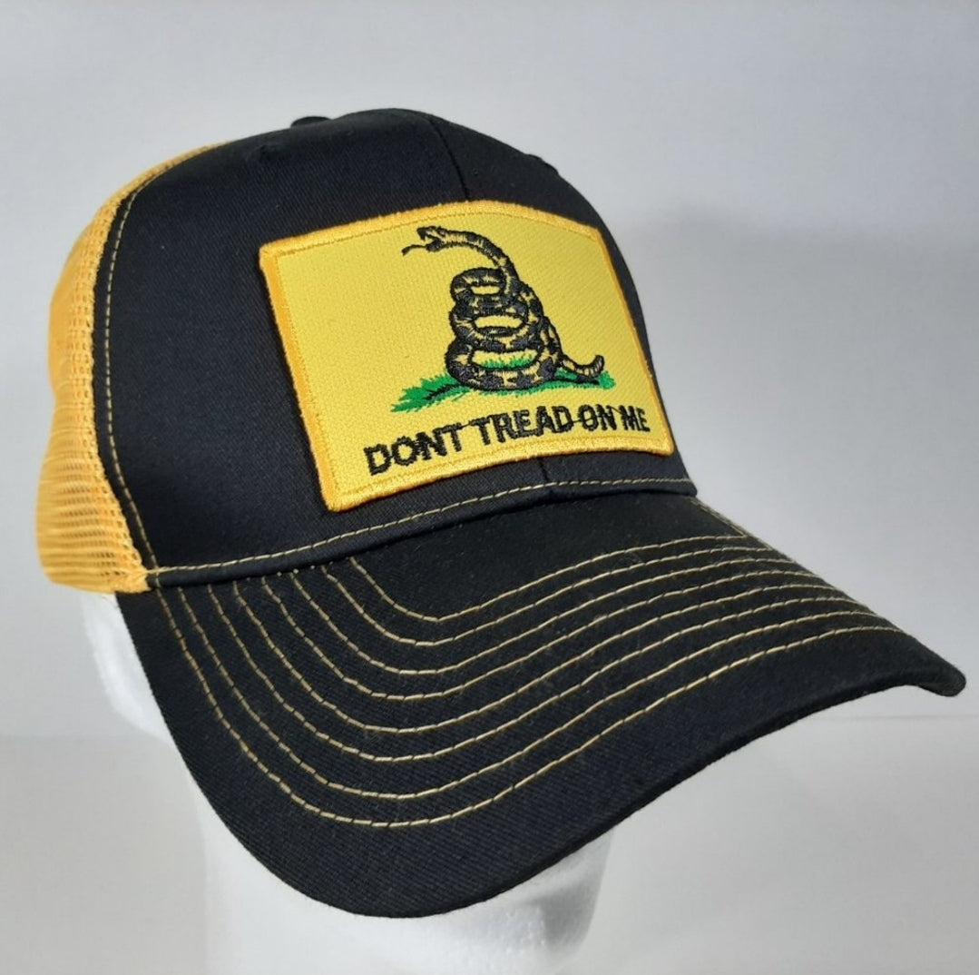 Don't Tread On Me Hat Cap Embroidered Patch Mesh Snapback Snake black Yellow