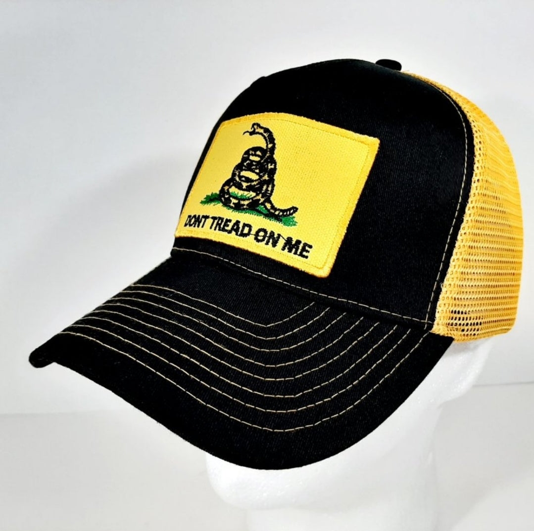Don't Tread On Me Hat Cap Embroidered Patch Mesh Snapback Snake black Yellow