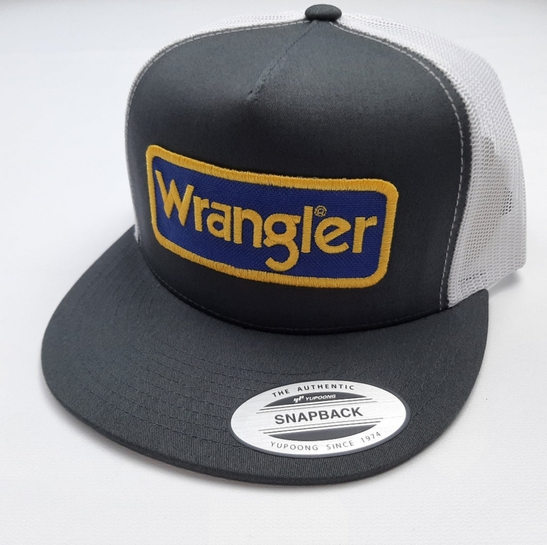 Wrangler Patch Embroidered Vintage Patch Trucker Mesh Snapback Cap Hat Gray