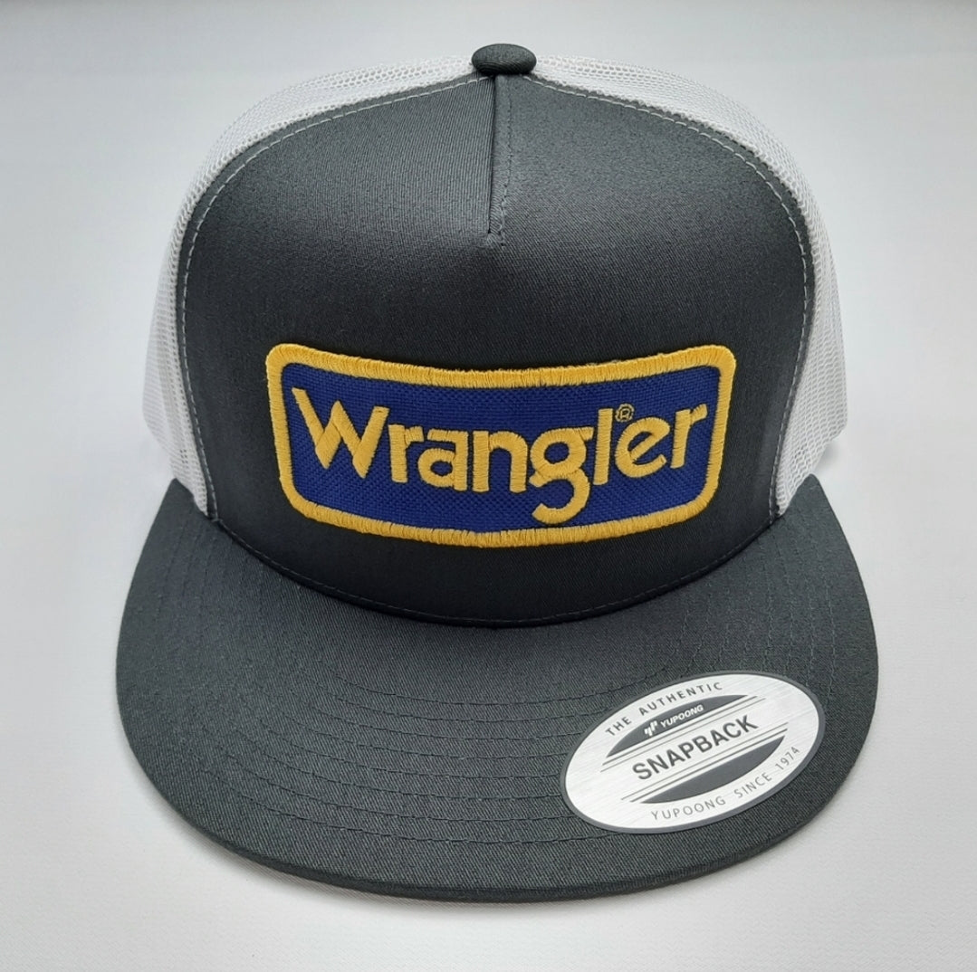Wrangler Patch Embroidered Vintage Patch Trucker Mesh Snapback Cap Hat Gray