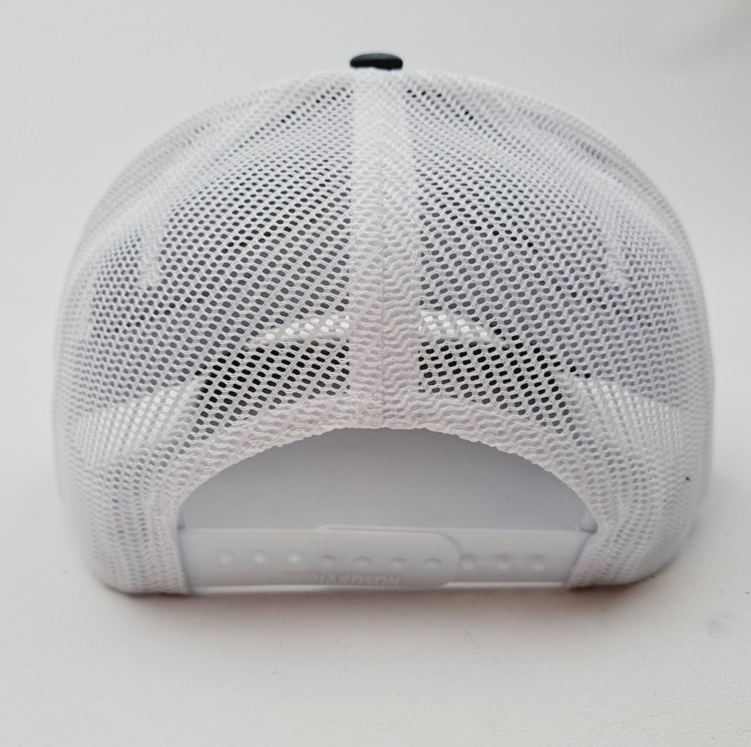 Mac Tools Richardson 112 Trucker Mesh Snapback Cap Hat Curved Brim Embroidered Patch Gray & white