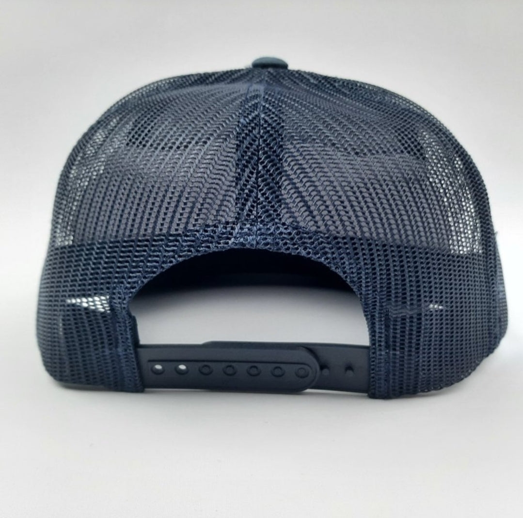 Peterbilt Patch Flat Bill Trucker Mesh Snapback Hat Cap Navy Blue