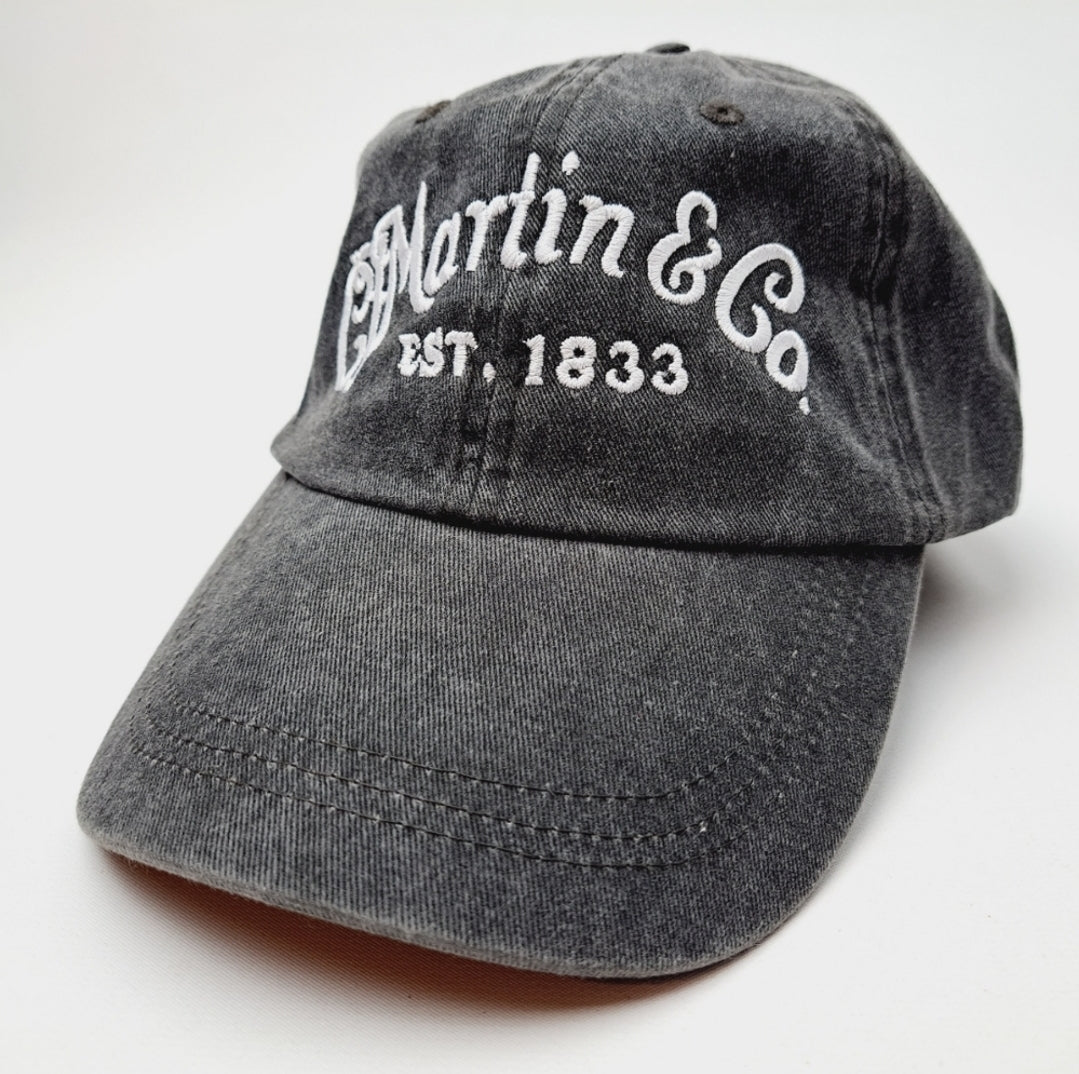 Martin Guitar Co. C F Martin & Co Relaxed Dad Hat Cap Gray Washed Cotton Embroidered Strapback