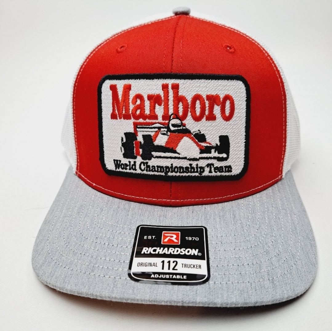 Marlboro Formula 1 Racing Embroidered Patch Richardson 112 Trucker Mesh Snapback Cap Hat Red & White (Copy)