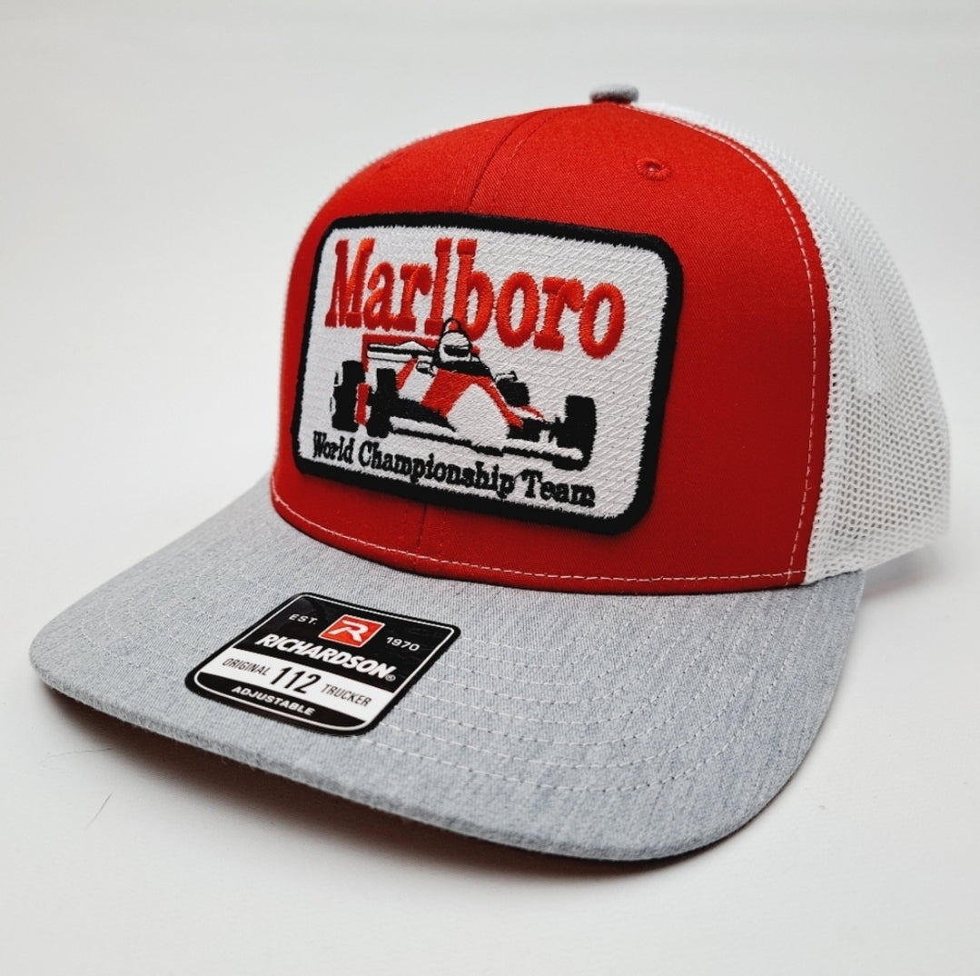 Marlboro Formula 1 Racing Embroidered Patch Richardson 112 Trucker Mesh Snapback Cap Hat Red & White (Copy)