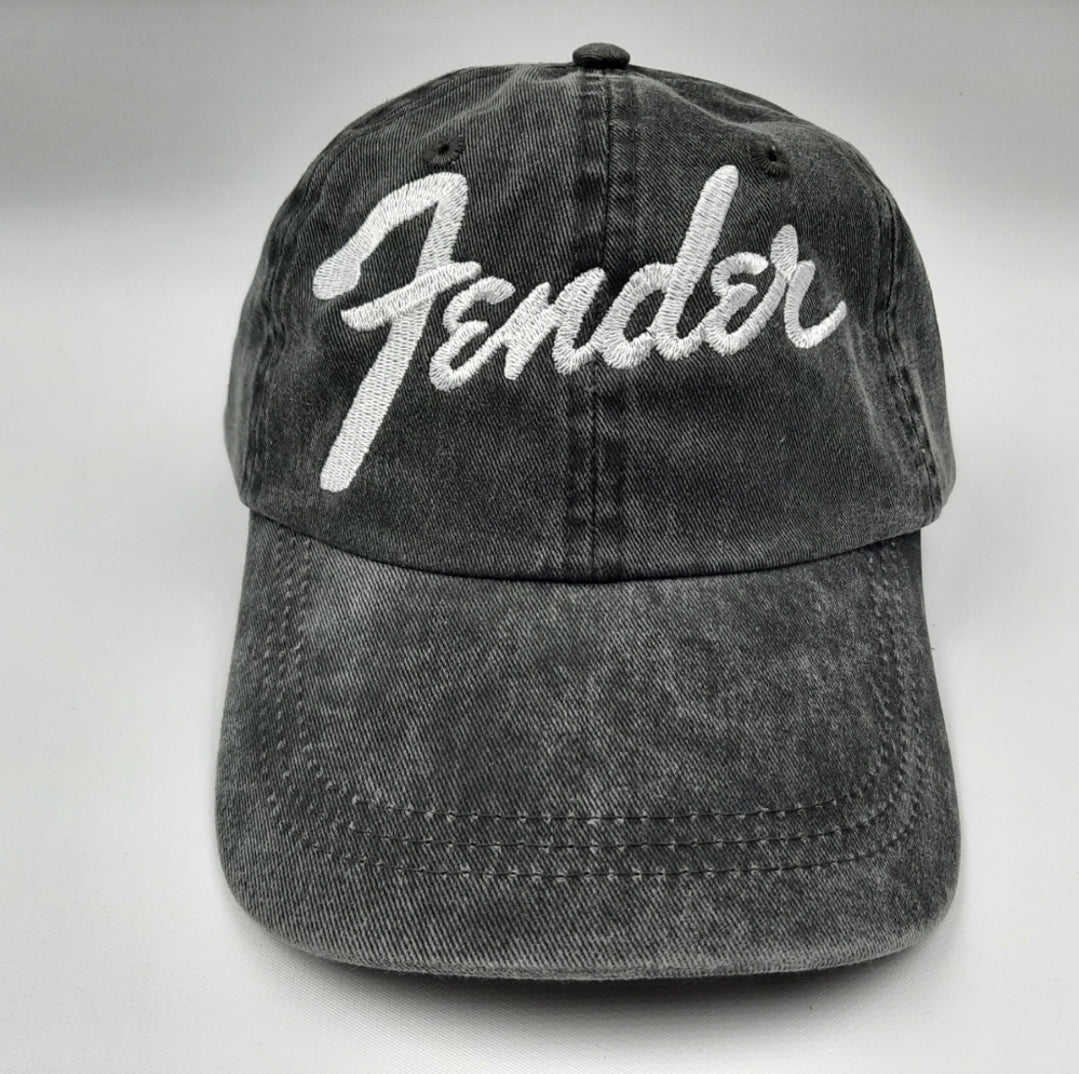 Fender Guitars Relaxed Dad Hat Cap Gray Washed Cotton Embroidered Strapback
