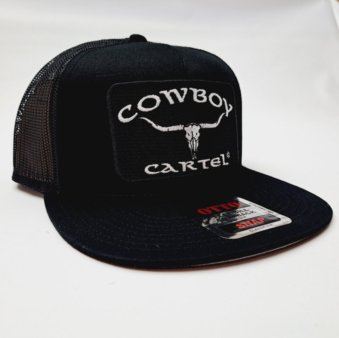 Cowboy Cartel Embroidered Patch Baseball Cap Flat Bill Trucker Mesh Snapback Black