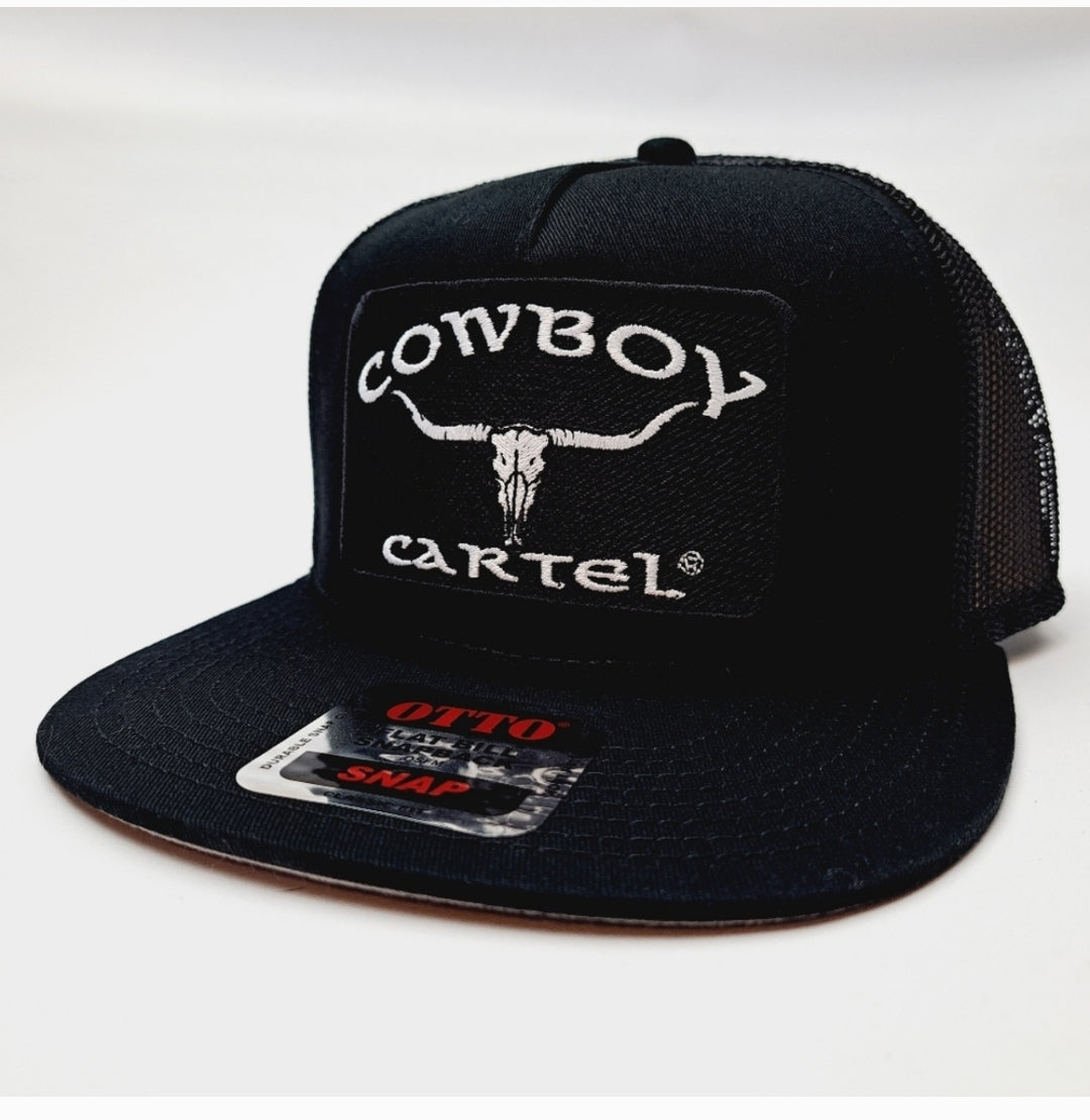 Cowboy Cartel Embroidered Patch Baseball Cap Flat Bill Trucker Mesh Snapback Black