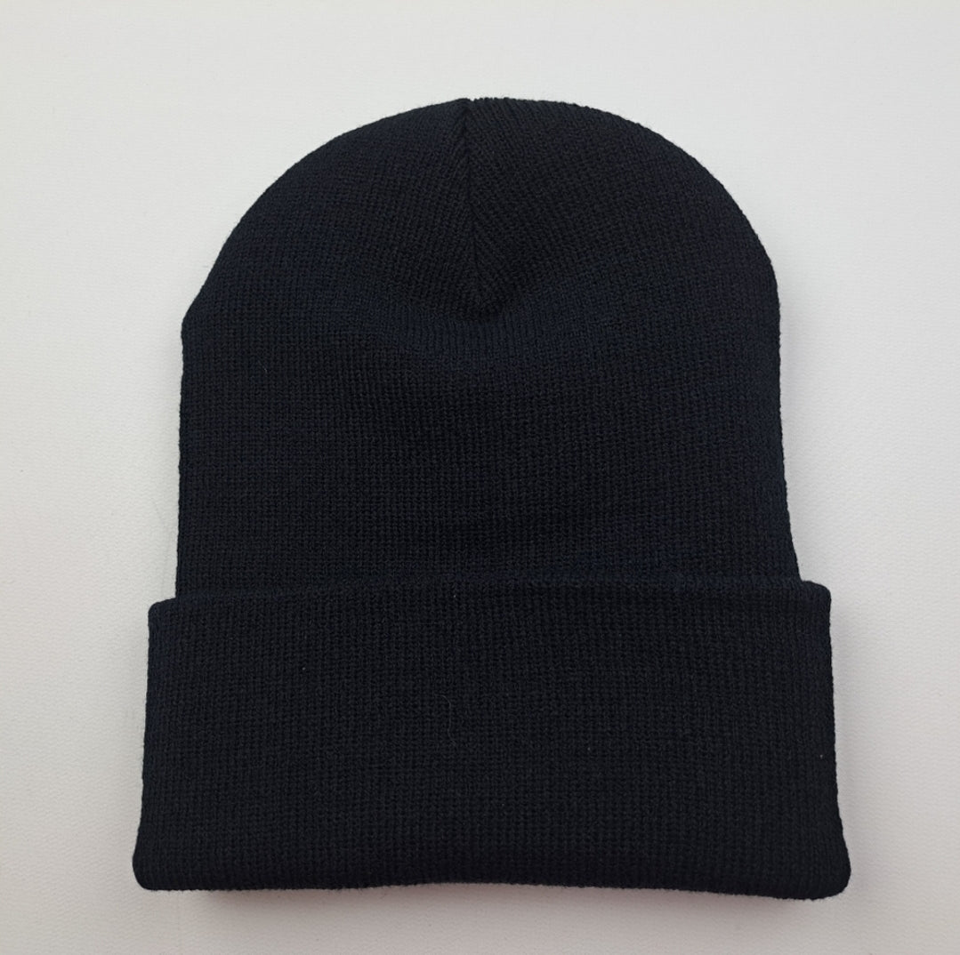 tobacco Snuff Dip Embroidered Patch Beanie Black Long Cuff
