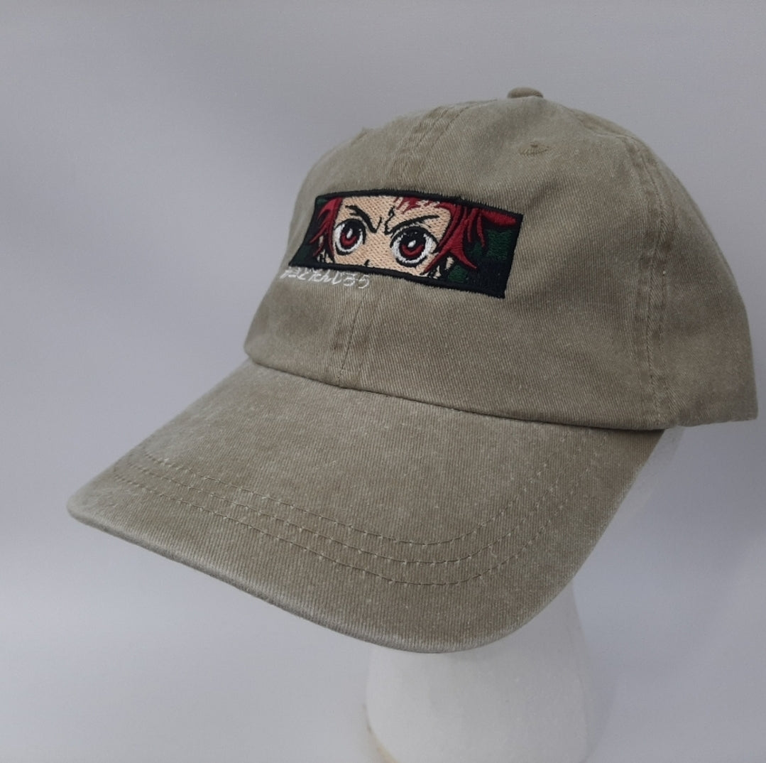 Demon Slayer Anime Hat Cap Relaxed Cotton Beige Tan Embroidered Adjustable