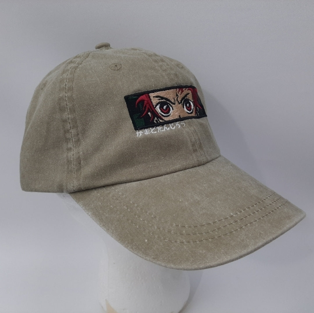 Demon Slayer Anime Hat Cap Relaxed Cotton Beige Tan Embroidered Adjustable