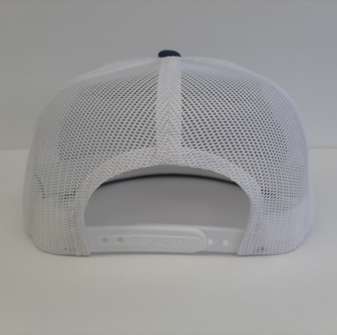 Ford Tractor Embroidered Patch Flat Bill Snapback Mesh Hat Cap Blue & White Yupoong