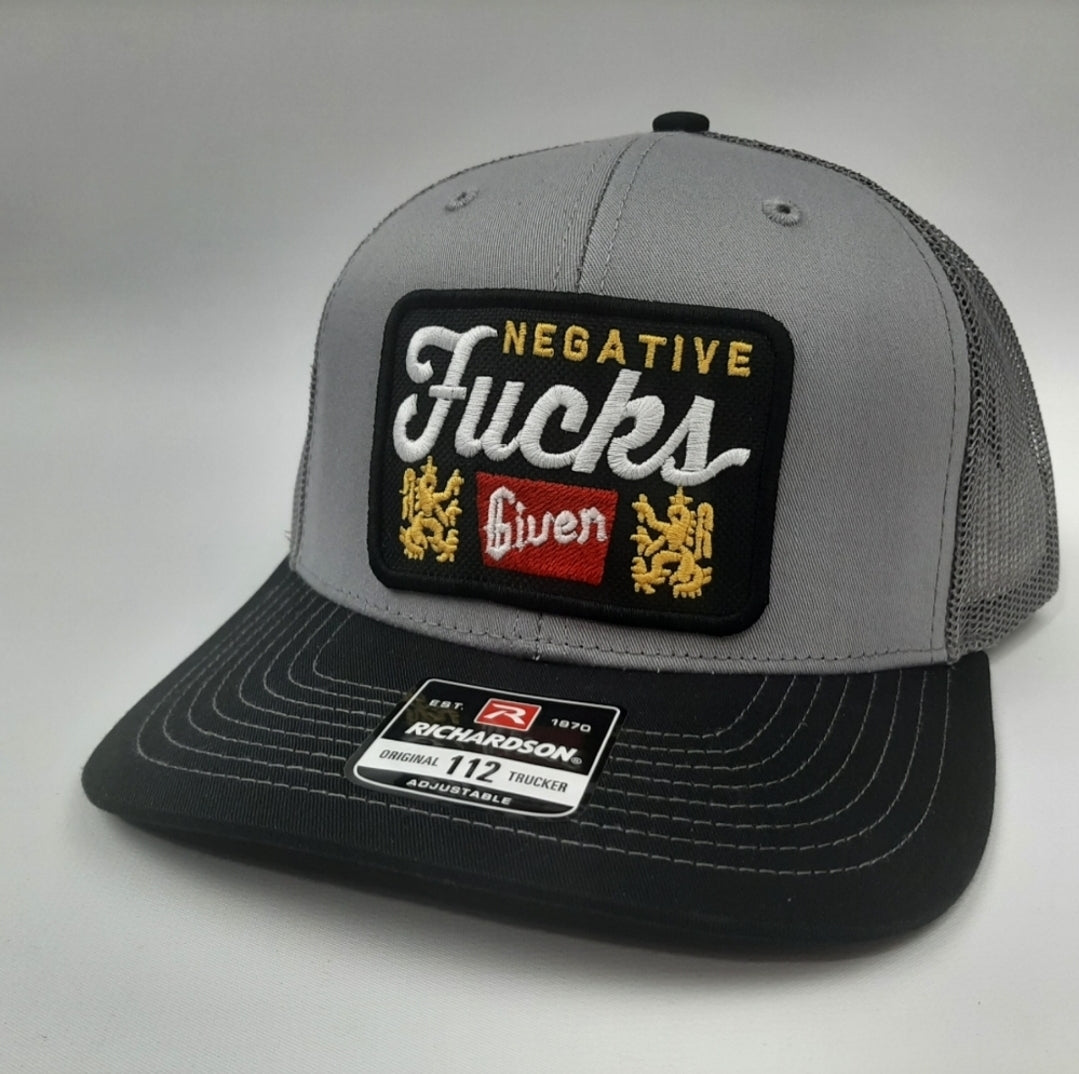 Negative Fucks Given Richardson 112 Mesh Snapback Trucker Gray & Black