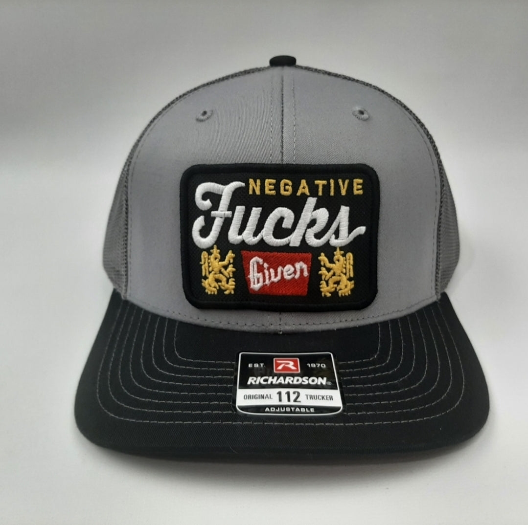 Negative Fucks Given Richardson 112 Mesh Snapback Trucker Gray & Black