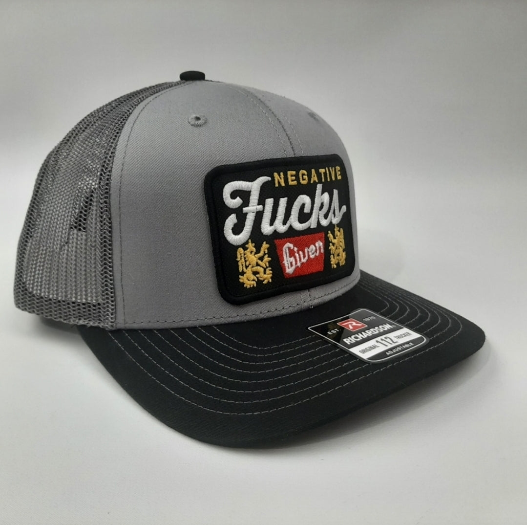Negative Fucks Given Richardson 112 Mesh Snapback Trucker Gray & Black