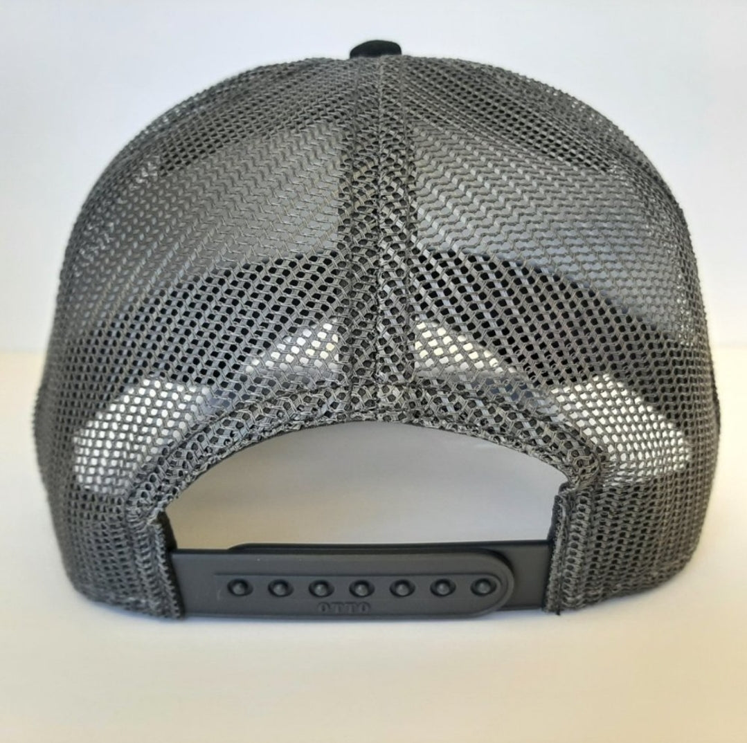 Cat Diesel Power Hat Embroidered Patch Gray Mesh Snapback Low Profile Cap Black & Gray