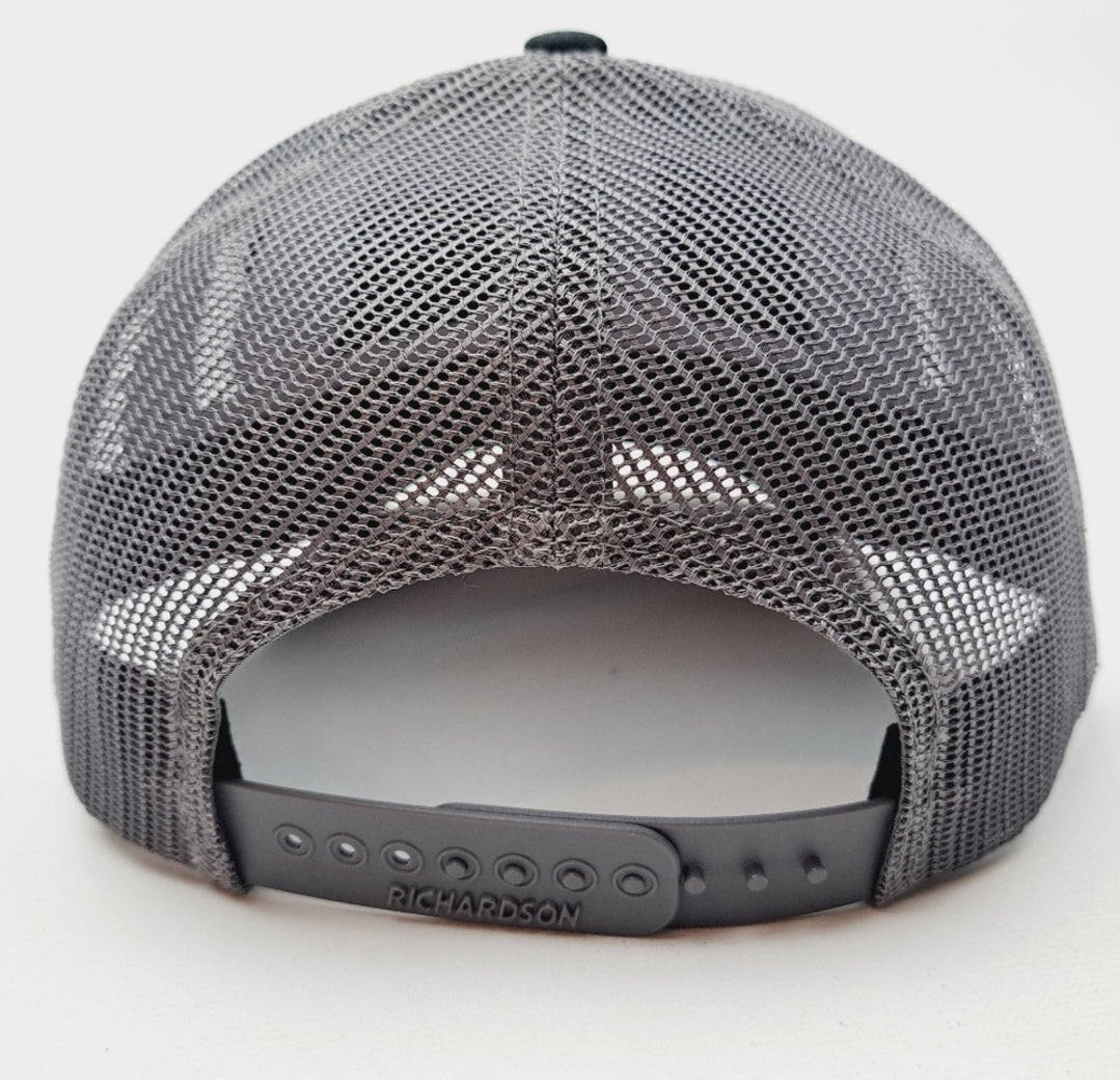 Mac Tools Richardson 112 Trucker Mesh Snapback Cap Hat Curved Brim Embroidered Patch Cotton front panel polyester mesh panels Black