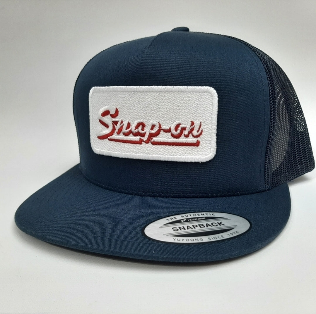 Snap On Snap-On Embroidered Patch Flat Bill Trucker Mesh Snapback Cap Hat Blue