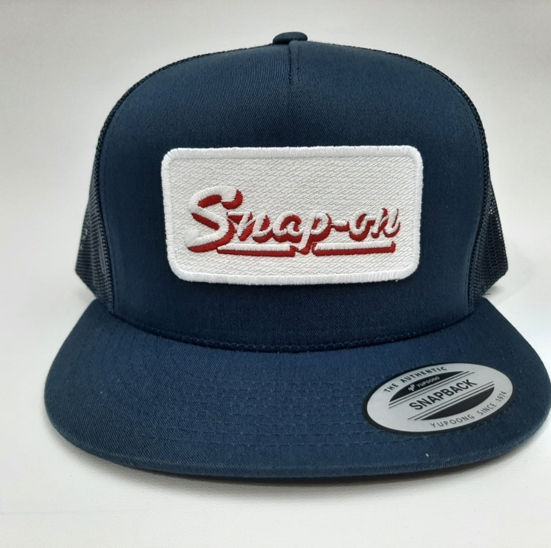Snap On Snap-On Embroidered Patch Flat Bill Trucker Mesh Snapback Cap Hat Blue