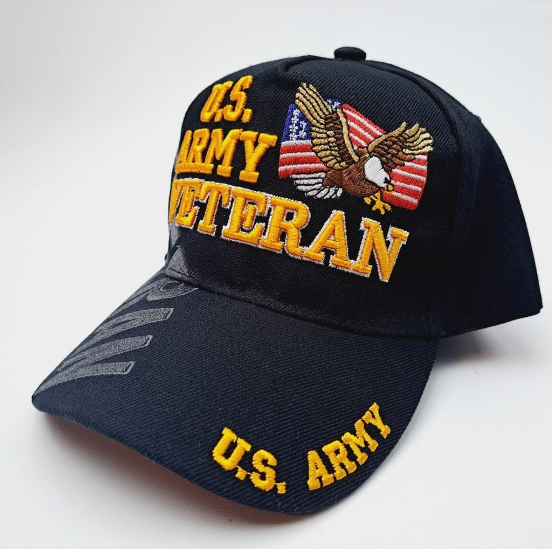 U.S. Army Veteran Mens Adjustable Hat Baseball Cap Embroidered Black